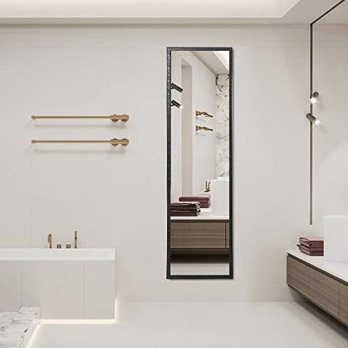LFT HUIMEI2Y Door Mirror Full Length, Wall-Mounted Mirror Rectangle Tall with Engraving Frame for Bedroom, Living Room, Dressing Room, Black 50" x14" in Kuwait