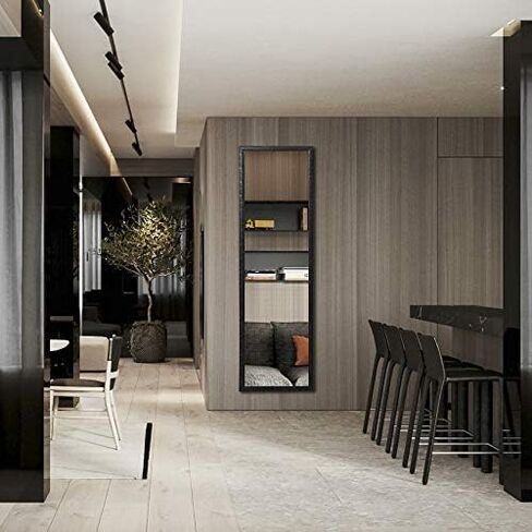 LFT HUIMEI2Y Door Mirror Full Length, Wall-Mounted Mirror Rectangle Tall with Engraving Frame for Bedroom, Living Room, Dressing Room, Black 50" x14" in Kuwait