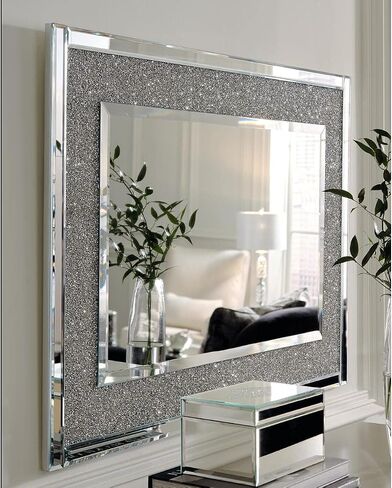 تصميم مميز من Ashley Kingsleigh Glam مرآة كريستالية مطرزة، فضي in Kuwait