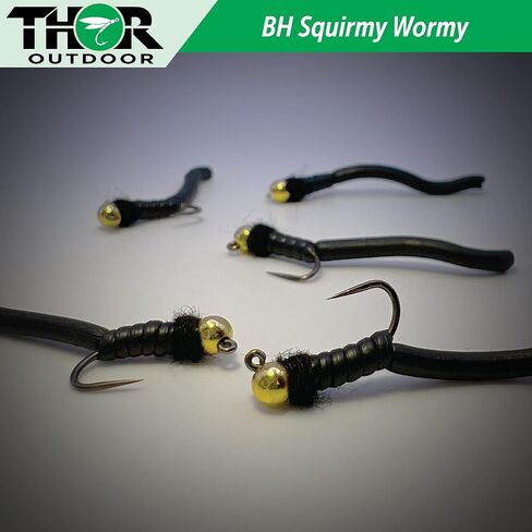 Thor Outdoor BH Squirmy Worm - Multi Pc Sets Wet Fly Fishing Flies for Trout, Panfish and Bass in Kuwait