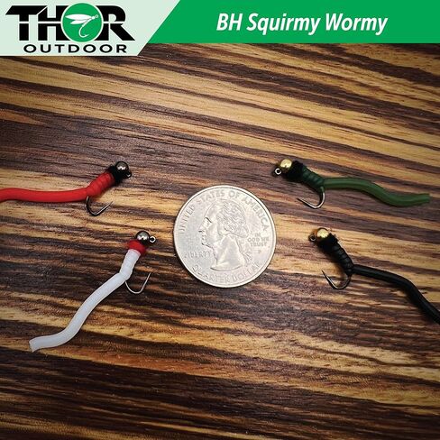 Thor Outdoor BH Squirmy Worm - Multi Pc Sets Wet Fly Fishing Flies for Trout, Panfish and Bass in Kuwait