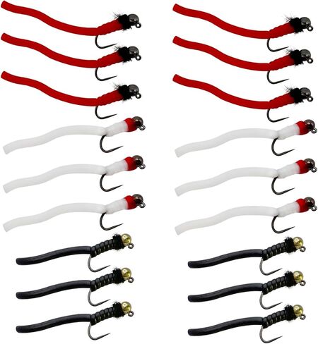 Thor Outdoor BH Squirmy Worm - Multi Pc Sets Wet Fly Fishing Flies for Trout, Panfish and Bass in Kuwait