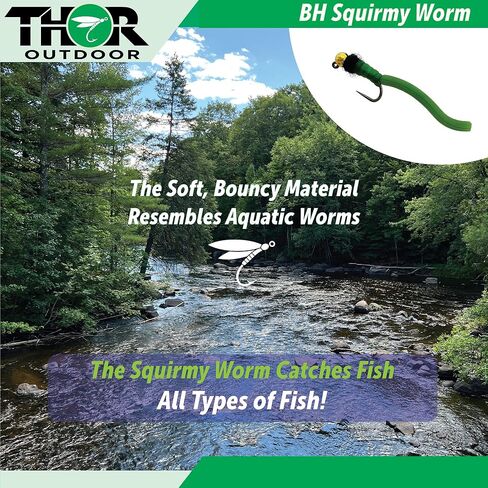Thor Outdoor BH Squirmy Worm - Multi Pc Sets Wet Fly Fishing Flies for Trout, Panfish and Bass in Kuwait