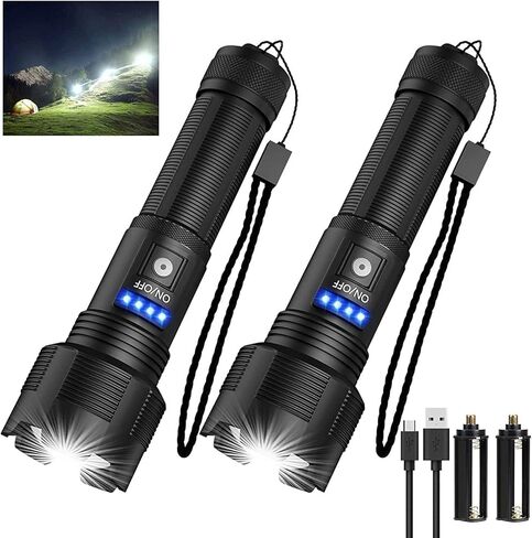 Rechargeable Flashlights High Lumens, Super Bright LED Flashlight 8000 Lumens, Zoomable IPX4 Waterproof Flash Light, Handheld Tactical Flashlight for Camping Emergencies in Kuwait