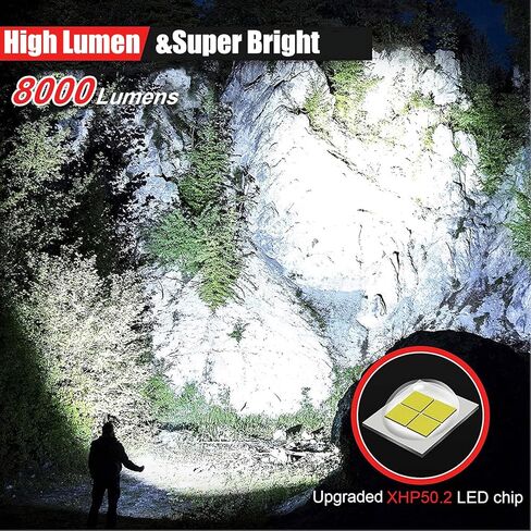 Rechargeable Flashlights High Lumens, Super Bright LED Flashlight 8000 Lumens, Zoomable IPX4 Waterproof Flash Light, Handheld Tactical Flashlight for Camping Emergencies in Kuwait