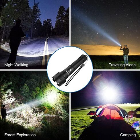 Rechargeable Flashlights High Lumens, Super Bright LED Flashlight 8000 Lumens, Zoomable IPX4 Waterproof Flash Light, Handheld Tactical Flashlight for Camping Emergencies in Kuwait
