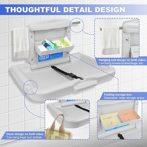 HNZXIB Baby Changing Station Wall Mount,Commercial Baby Changing Station Wall Mounted Baby Changing Station Diaper Change Table Wall Mounted Baby Changing Station with Safety Strap in Kuwait