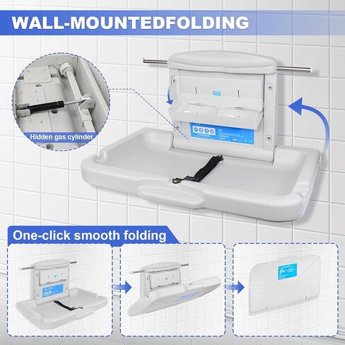 HNZXIB Baby Changing Station Wall Mount,Commercial Baby Changing Station Wall Mounted Baby Changing Station Diaper Change Table Wall Mounted Baby Changing Station with Safety Strap in Kuwait