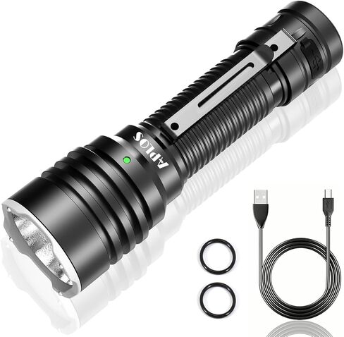 APLOS T03 Professional Tactical Flashlight, 5000 Lumen Tactical flashlights, high lumens Rechargeable flashlights with Clip, 500 Meters Long Range and 5000mAh high Capacity Battery in Kuwait