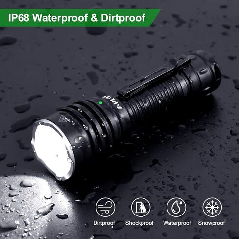 APLOS T03 Professional Tactical Flashlight, 5000 Lumen Tactical flashlights, high lumens Rechargeable flashlights with Clip, 500 Meters Long Range and 5000mAh high Capacity Battery in Kuwait