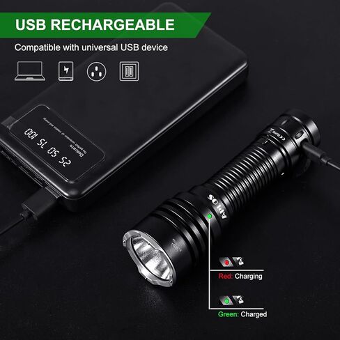 APLOS T03 Professional Tactical Flashlight, 5000 Lumen Tactical flashlights, high lumens Rechargeable flashlights with Clip, 500 Meters Long Range and 5000mAh high Capacity Battery in Kuwait