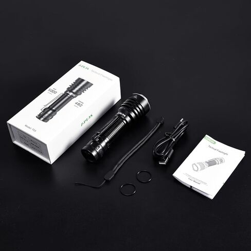 APLOS T03 Professional Tactical Flashlight, 5000 Lumen Tactical flashlights, high lumens Rechargeable flashlights with Clip, 500 Meters Long Range and 5000mAh high Capacity Battery in Kuwait