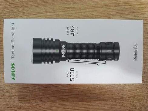 APLOS T03 Professional Tactical Flashlight, 5000 Lumen Tactical flashlights, high lumens Rechargeable flashlights with Clip, 500 Meters Long Range and 5000mAh high Capacity Battery in Kuwait