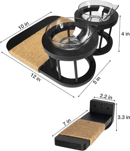 FURRYNOM Premium Cat Hammock Wall Mounter Perch with 2 Cat Food Shelf Bowls | Cat Scratching Post | Cat Wall Shelves and Perches With 3 Steps | Indoor Cat Climbing Shelf | Gift for Cats | Black in Saudi Arabia