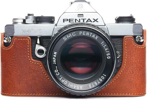 Pentax MX ME Case, BolinUS Handmade Genuine Real Leather Half Camera Case Bag Cover for Pentax MX ME Camera with Hand Strap (Black) in Kuwait