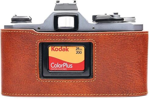 Pentax MX ME Case, BolinUS Handmade Genuine Real Leather Half Camera Case Bag Cover for Pentax MX ME Camera with Hand Strap (Black) in Kuwait