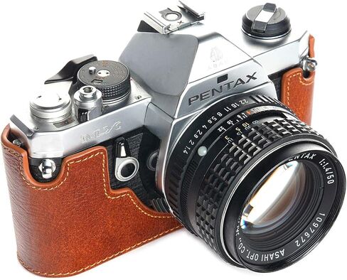 Pentax MX ME Case, BolinUS Handmade Genuine Real Leather Half Camera Case Bag Cover for Pentax MX ME Camera with Hand Strap (Black) in Kuwait