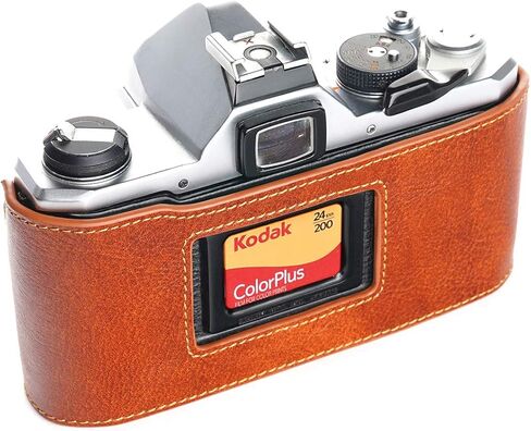 Pentax MX ME Case, BolinUS Handmade Genuine Real Leather Half Camera Case Bag Cover for Pentax MX ME Camera with Hand Strap (Black) in Kuwait