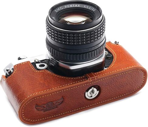 Pentax MX ME Case, BolinUS Handmade Genuine Real Leather Half Camera Case Bag Cover for Pentax MX ME Camera with Hand Strap (Black) in Kuwait