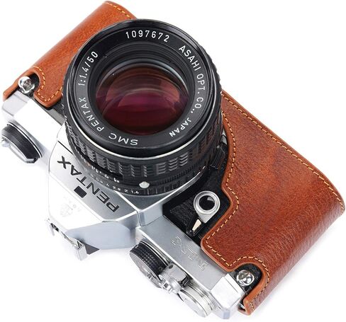 Pentax MX ME Case, BolinUS Handmade Genuine Real Leather Half Camera Case Bag Cover for Pentax MX ME Camera with Hand Strap (Black) in Kuwait