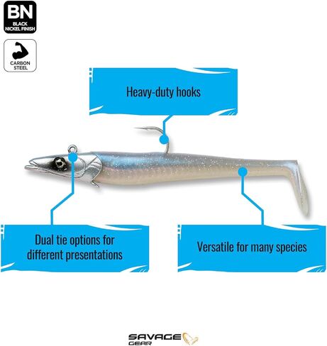 Savage Gear Sandeel Fishing Bait, 5 1/3 oz, Ghost Herring, Realistic Contours & Movement, Durable Construction, Two Tie Points, 5X Hooks, Holographic Eyes, Bait Keeper in Saudi Arabia