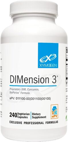 XYMOGEN Dimension 3 - Diindolylmethane DIM Supplement with Curcumin + BioPerine - Supports Healthy Estrogen Detox, Hormonal Balance for Women and Men - Menopause Relief + PMS Support (240 Capsules) in Kuwait