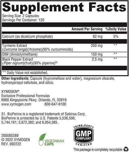 XYMOGEN Dimension 3 - Diindolylmethane DIM Supplement with Curcumin + BioPerine - Supports Healthy Estrogen Detox, Hormonal Balance for Women and Men - Menopause Relief + PMS Support (240 Capsules) in Kuwait