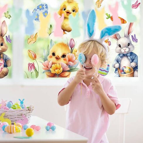 FOPINOA 3D ملصقات نافذة عيد الفصح، ملصقات نافذة عيد الفصح ديكور نافذة عيد الفصح مزدوجة الجوانب لديكورات نافذة عيد الفصح (8 أوراق) in Kuwait