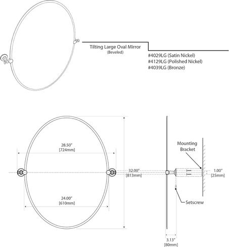 Gatco 4129LG Tavern Frameless Oval Mirror, 32 Inch, Polished Nickel in Saudi Arabia