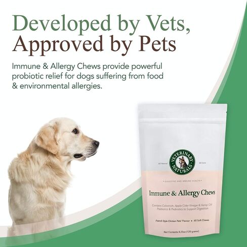 Veterinary Naturals - Immune & Allergy Chews - Probiotic Dog Treats - 60 Soft Chews - Allergy Relief from Food & Environmental Allergies, Help Improve Skin & Coat, Boost Overall Health in Saudi Arabia