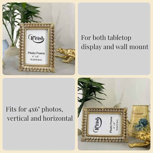 4x6 Vintage Picture Frame Antique Gold Photo Frames 4 x 6 Golden Leaves Decorative for Table & Wall Mount Vertical Horizontal in Kuwait