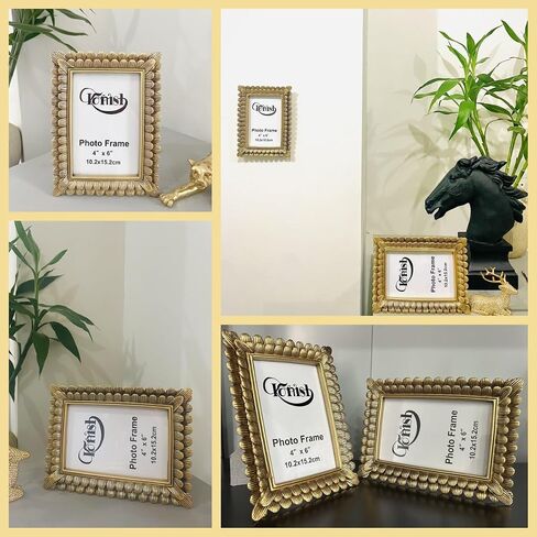4x6 Vintage Picture Frame Antique Gold Photo Frames 4 x 6 Golden Leaves Decorative for Table & Wall Mount Vertical Horizontal in Kuwait
