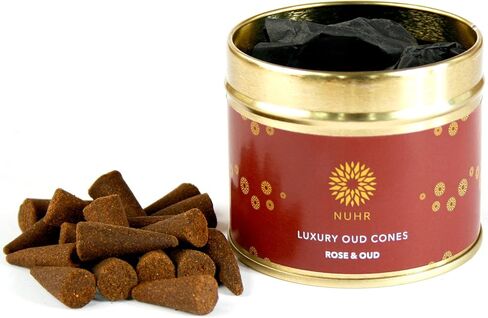 مجموعة NUHR Home مكونة من 20 مخروط بخور فاخر من الورد والعود، مصنوعة من خشب العود الطبيعي الأصلي للعلاج العطري المنعش والتأمل وتخفيف التوتر in Kuwait