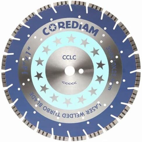 شفرة ماسية مقاس 14 بوصة من COREDIAM، شفرة سريعة ملحومة بالليزر مع ارتفاع قطعة 10 مم لقطع الخرسانة الخضراء والخرسانة الإسفلتية والمواد الكاشطة الأخرى، قطع رطب/جاف، 1 بوصة in Kuwait