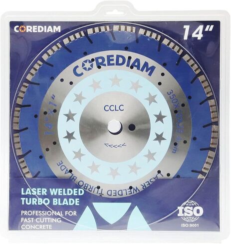 شفرة ماسية مقاس 14 بوصة من COREDIAM، شفرة سريعة ملحومة بالليزر مع ارتفاع قطعة 10 مم لقطع الخرسانة الخضراء والخرسانة الإسفلتية والمواد الكاشطة الأخرى، قطع رطب/جاف، 1 بوصة in Kuwait