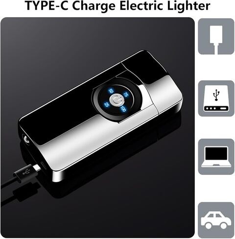 جي ان فاير ولاعات قوس دوارة كهربائية، ولاعة بلازما مقاومة للرياح بدون لهب مع اسقاط، ولاعة لهب دوارة باردة قابلة لاعادة الشحن بمنفذ USB مع مؤشرات LED لمستوى البطارية (اسود) in Kuwait