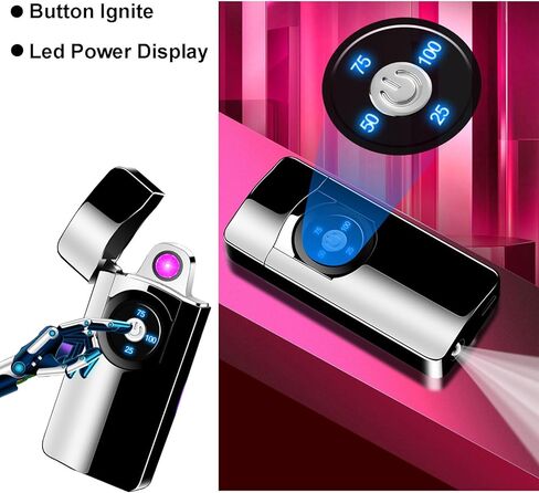 جي ان فاير ولاعات قوس دوارة كهربائية، ولاعة بلازما مقاومة للرياح بدون لهب مع اسقاط، ولاعة لهب دوارة باردة قابلة لاعادة الشحن بمنفذ USB مع مؤشرات LED لمستوى البطارية (اسود) in Kuwait