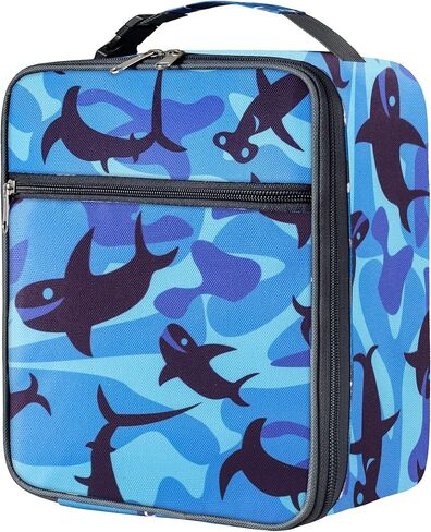 حقيبة غداء للصبي الصغير، صندوق غداء قابل لإعادة الاستخدام للأطفال، حقيبة غداء معزولة بطباعة سمك القرش مع إبزيم، حقيبة غداء صغيرة خفيفة الوزن، حقيبة غداء كرتونية لمحبي المحيط، مبرد صغير للعودة إلى المدرسة in Kuwait