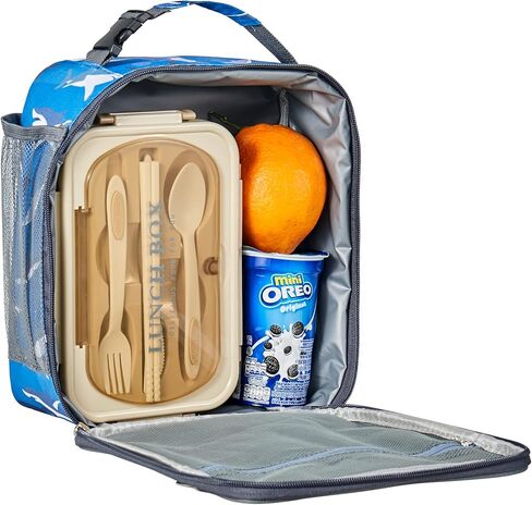 حقيبة غداء للصبي الصغير، صندوق غداء قابل لإعادة الاستخدام للأطفال، حقيبة غداء معزولة بطباعة سمك القرش مع إبزيم، حقيبة غداء صغيرة خفيفة الوزن، حقيبة غداء كرتونية لمحبي المحيط، مبرد صغير للعودة إلى المدرسة in Kuwait