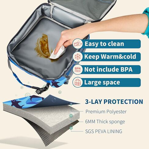 حقيبة غداء للصبي الصغير، صندوق غداء قابل لإعادة الاستخدام للأطفال، حقيبة غداء معزولة بطباعة سمك القرش مع إبزيم، حقيبة غداء صغيرة خفيفة الوزن، حقيبة غداء كرتونية لمحبي المحيط، مبرد صغير للعودة إلى المدرسة in Kuwait