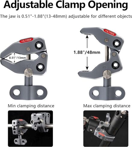 VILTROX Super Clamp ES-V02 دعامة مشبك سرطان البحر مع فتحات ملولبة 1/4 بوصة 3/8 بوصة، حامل مشبك على شكل سرطان البحر لكاميرا العمل، والهاتف، وأضواء LED، وشاشة الكاميرا، والميكروفون، ومستقبلات الفلاش اللاسلكية، والمشغلات in Saudi Arabia