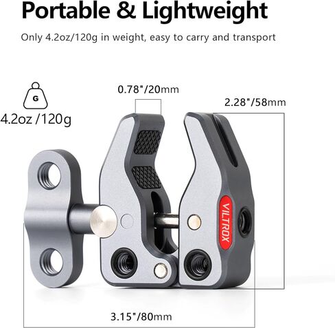 VILTROX Super Clamp ES-V02 دعامة مشبك سرطان البحر مع فتحات ملولبة 1/4 بوصة 3/8 بوصة، حامل مشبك على شكل سرطان البحر لكاميرا العمل، والهاتف، وأضواء LED، وشاشة الكاميرا، والميكروفون، ومستقبلات الفلاش اللاسلكية، والمشغلات in Saudi Arabia