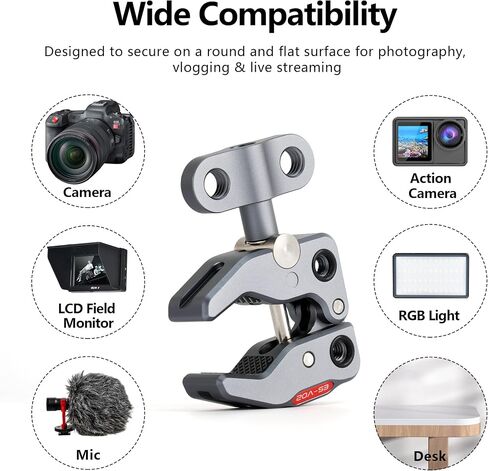 VILTROX Super Clamp ES-V02 دعامة مشبك سرطان البحر مع فتحات ملولبة 1/4 بوصة 3/8 بوصة، حامل مشبك على شكل سرطان البحر لكاميرا العمل، والهاتف، وأضواء LED، وشاشة الكاميرا، والميكروفون، ومستقبلات الفلاش اللاسلكية، والمشغلات in Saudi Arabia