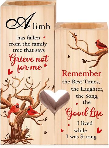 WUUCKOO A Limb Has Fallen Heart Wooden Candle Holder, Sympathy Gift for Loss of Mother Father Grandparent, Christmas Memorial Gift for Bereaved, Cardinal Condolence Grieving Gift for Loss of Loved One in Saudi Arabia