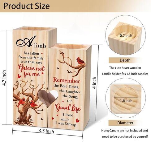 WUUCKOO A Limb Has Fallen Heart Wooden Candle Holder, Sympathy Gift for Loss of Mother Father Grandparent, Christmas Memorial Gift for Bereaved, Cardinal Condolence Grieving Gift for Loss of Loved One in Saudi Arabia