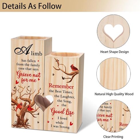 WUUCKOO A Limb Has Fallen Heart Wooden Candle Holder, Sympathy Gift for Loss of Mother Father Grandparent, Christmas Memorial Gift for Bereaved, Cardinal Condolence Grieving Gift for Loss of Loved One in Saudi Arabia