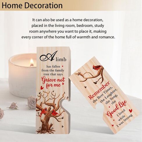 WUUCKOO A Limb Has Fallen Heart Wooden Candle Holder, Sympathy Gift for Loss of Mother Father Grandparent, Christmas Memorial Gift for Bereaved, Cardinal Condolence Grieving Gift for Loss of Loved One in Saudi Arabia
