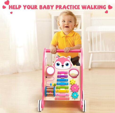 مشاية أطفال خشبية، مشاية دفع للأطفال مع مركز أنشطة ترفيهية متعددة، مشاية أطفال للتعلم من أجل الجلوس والوقوف لعمر سنة واحدة للأولاد والبنات والرضع in Kuwait