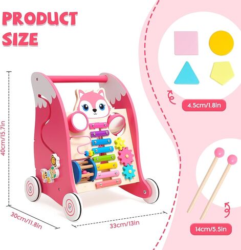 مشاية أطفال خشبية، مشاية دفع للأطفال مع مركز أنشطة ترفيهية متعددة، مشاية أطفال للتعلم من أجل الجلوس والوقوف لعمر سنة واحدة للأولاد والبنات والرضع in Kuwait