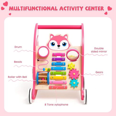 مشاية أطفال خشبية، مشاية دفع للأطفال مع مركز أنشطة ترفيهية متعددة، مشاية أطفال للتعلم من أجل الجلوس والوقوف لعمر سنة واحدة للأولاد والبنات والرضع in Kuwait